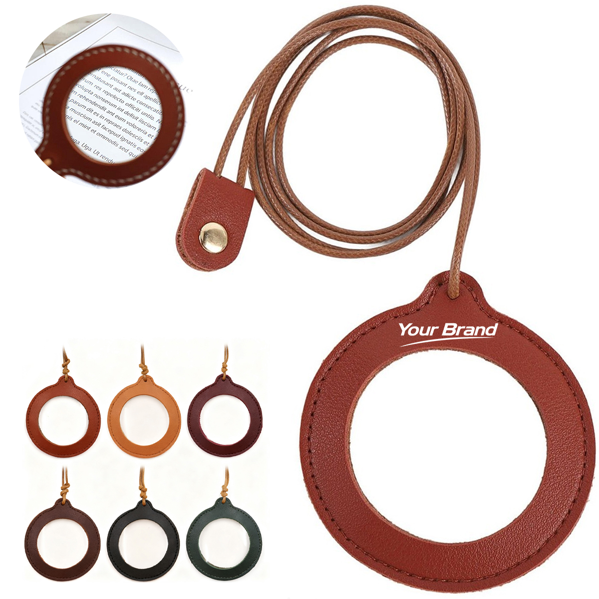 Portable Reading Magnifier With Leather Neck Lanyard