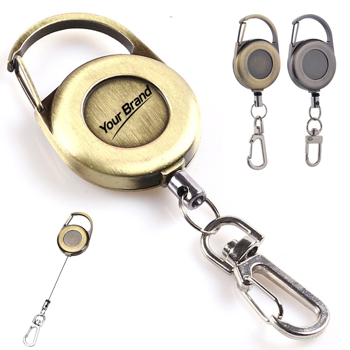 Zinc Alloy Retractable Carabiner Badge Reel Keychain