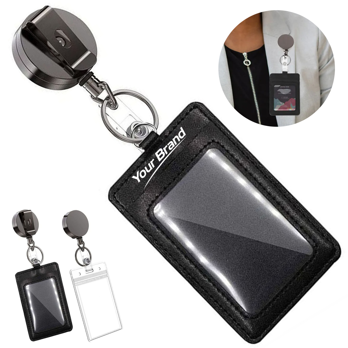 Dual Sided Leather ID Badge Holder With Clear Window