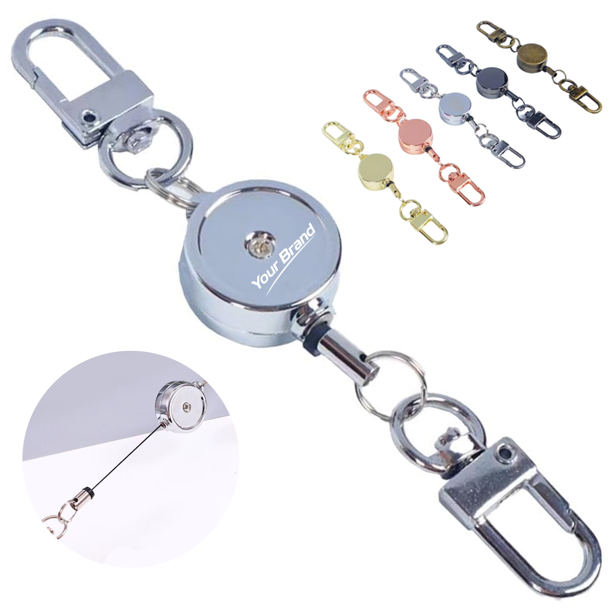 Dual Clasp Retractable Bag Charm Keychain