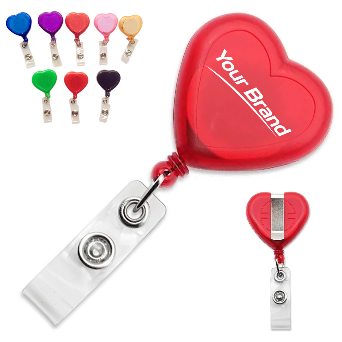 Heart Shaped Retractable ID Badge Reel With Metal Belt Clip