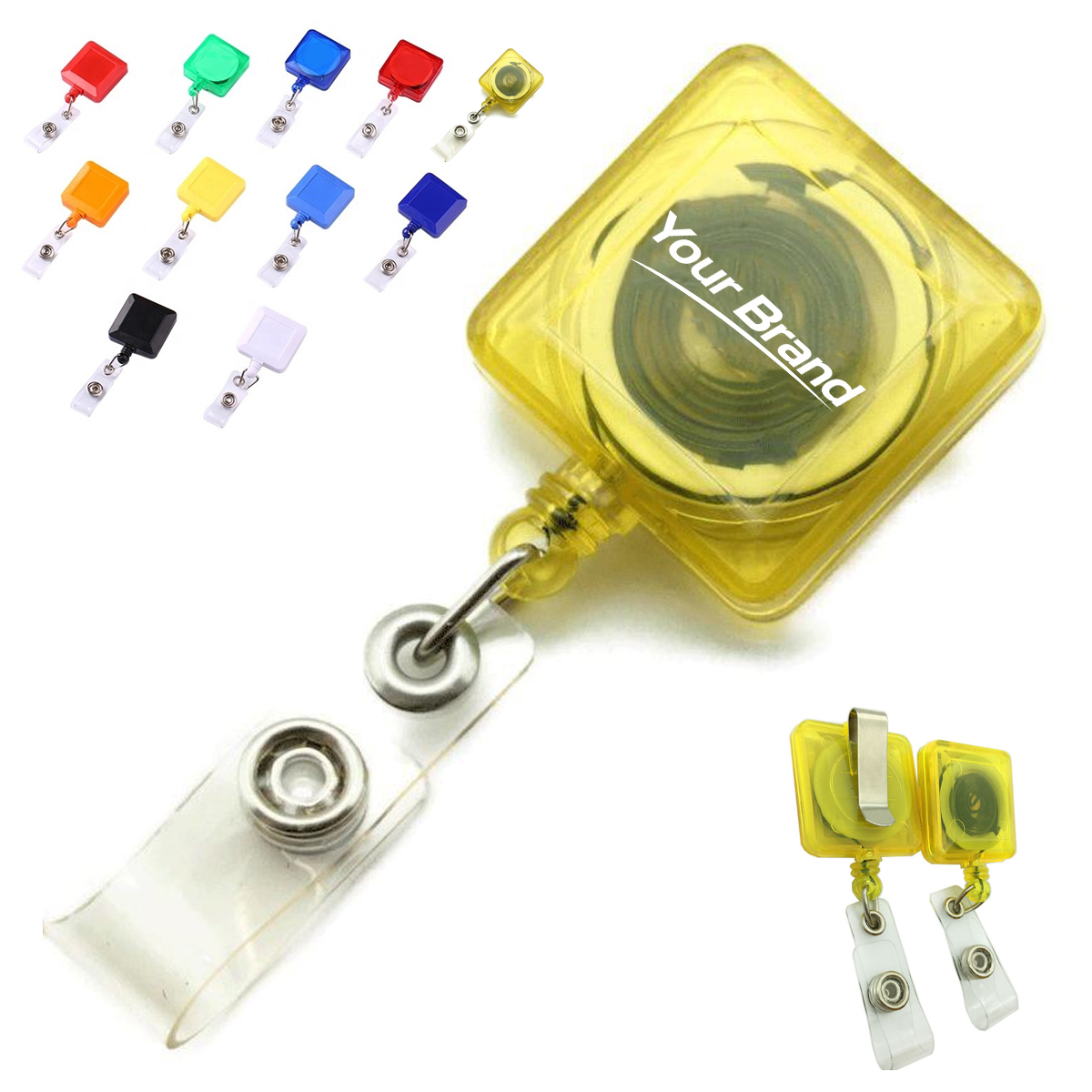Retractable Square Badge Reel With Metal Belt Clip