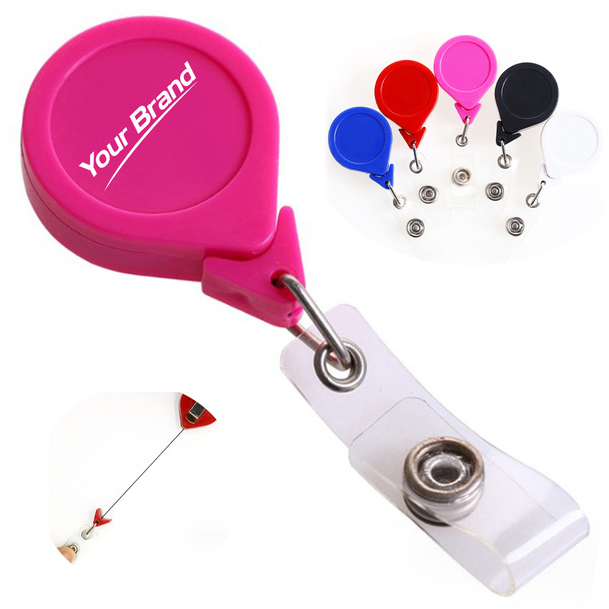 Round Retractable Badge Reel With Reinforced Vinyl Strap
