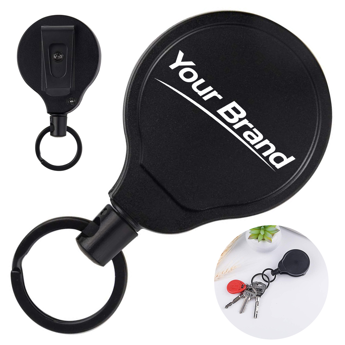 Retractable Teardrop Badge Reel With Split Key Ring