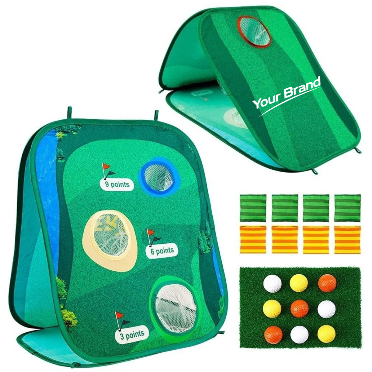 Pop-Up Golf Chipping Net Cornhole Game Set With Targets
