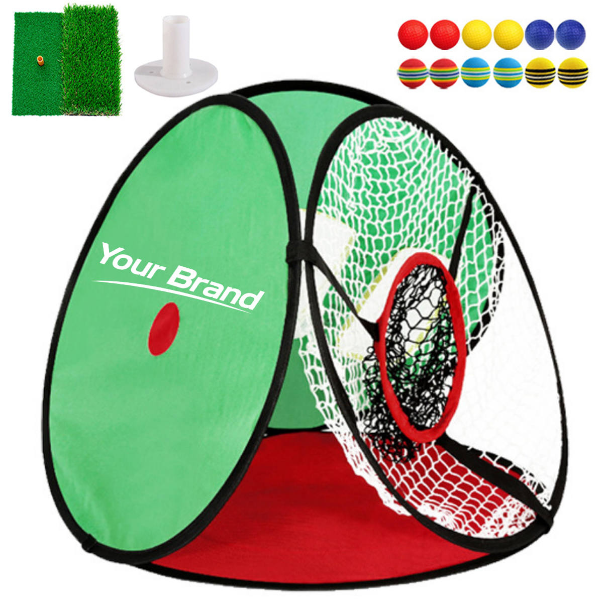 4-Sided Golf Practice Net & Dual-Turf Mat Training Set