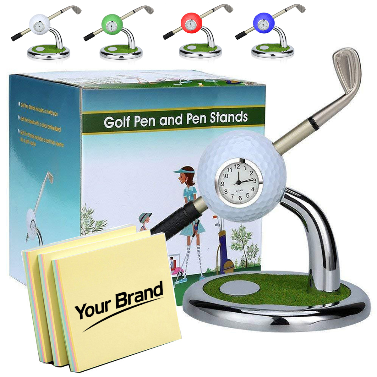 Executive Golf Bag Desk Clock Pen Holder Organizer