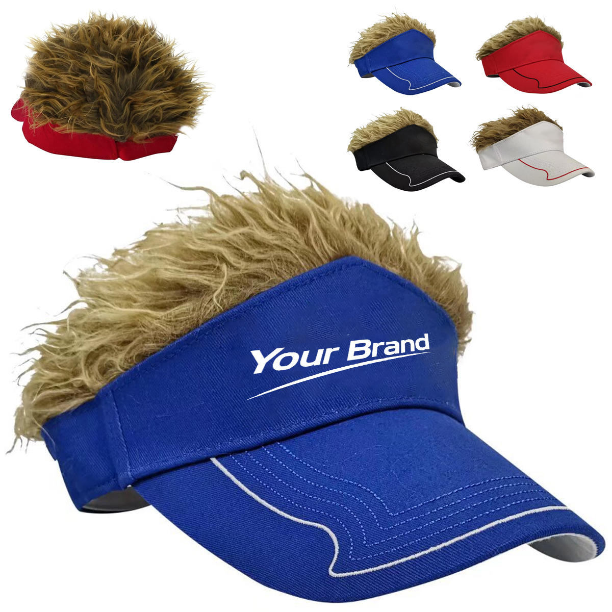 Plush Faux Hair Golf Visor Hat 3D Embroidery Adjustable