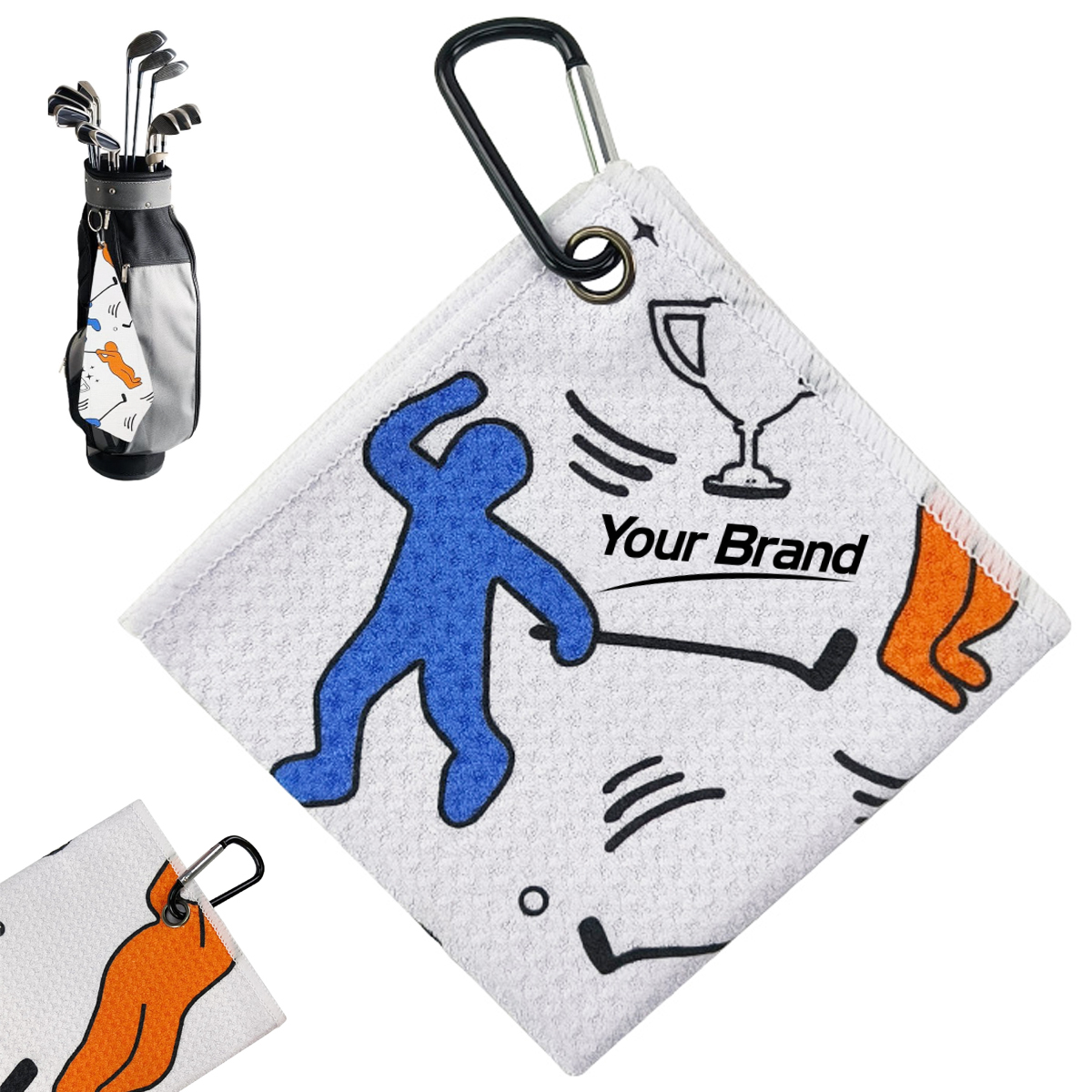 All Over Print Microfiber Waffle Golf Towel Carabiner Clip