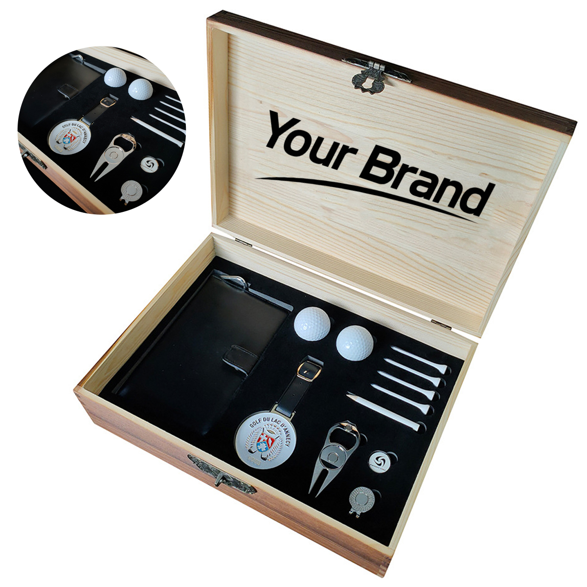 Premium Wooden Gift Box Golf Accessory Set