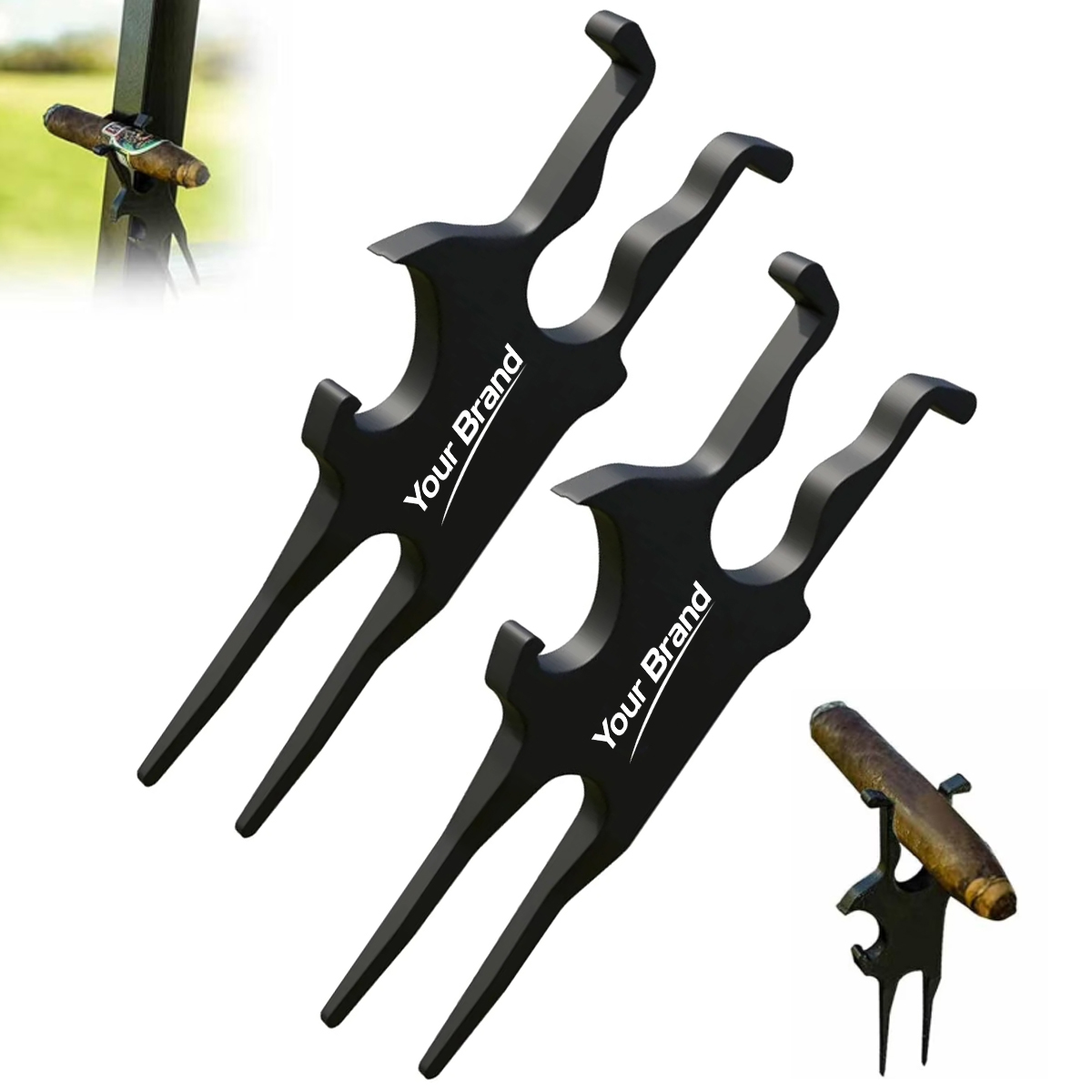 Multi-Function Golf Tool with Cigar Holder and Bottle Opener