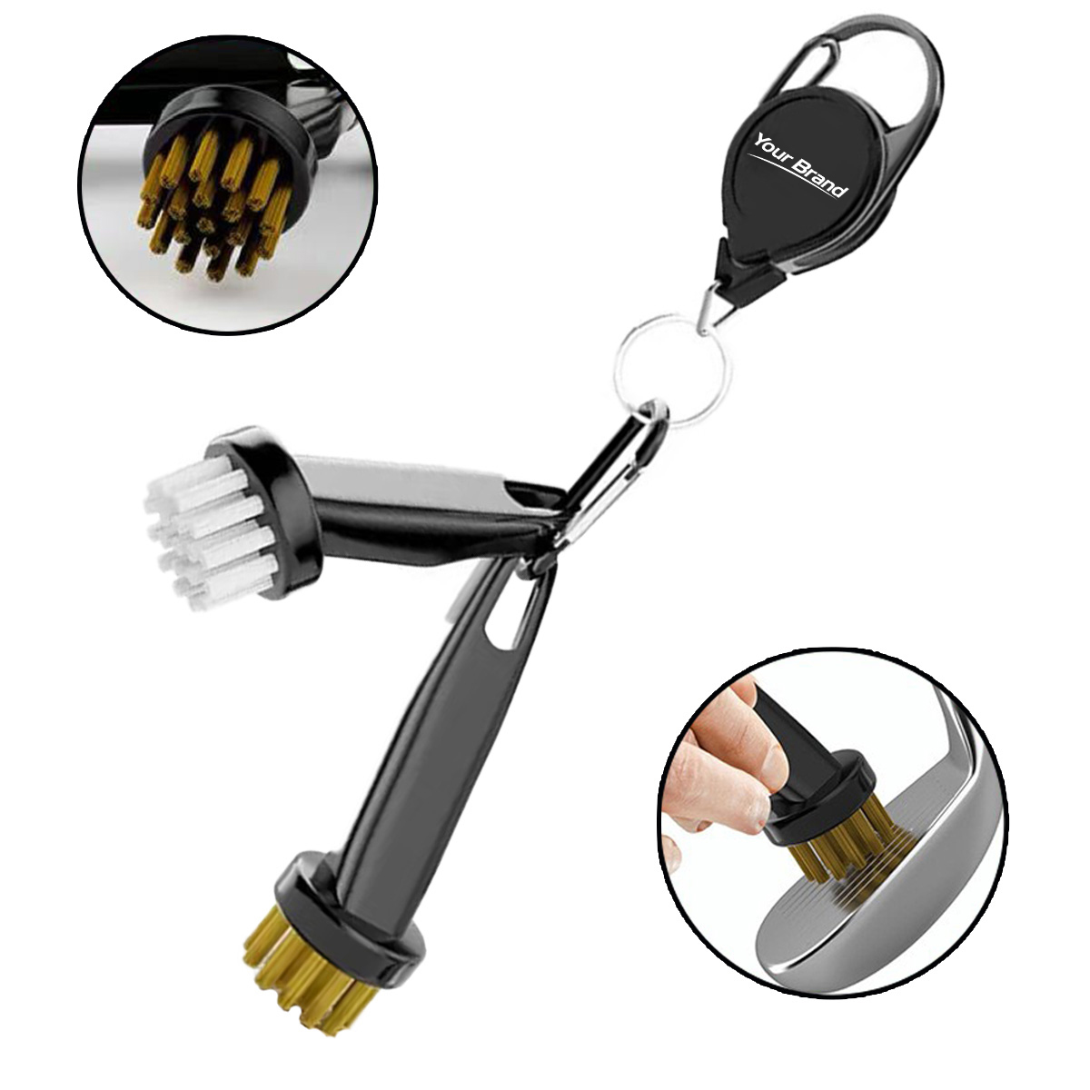 Dual-Bristle Golf Club Cleaning Brush with Carabiner