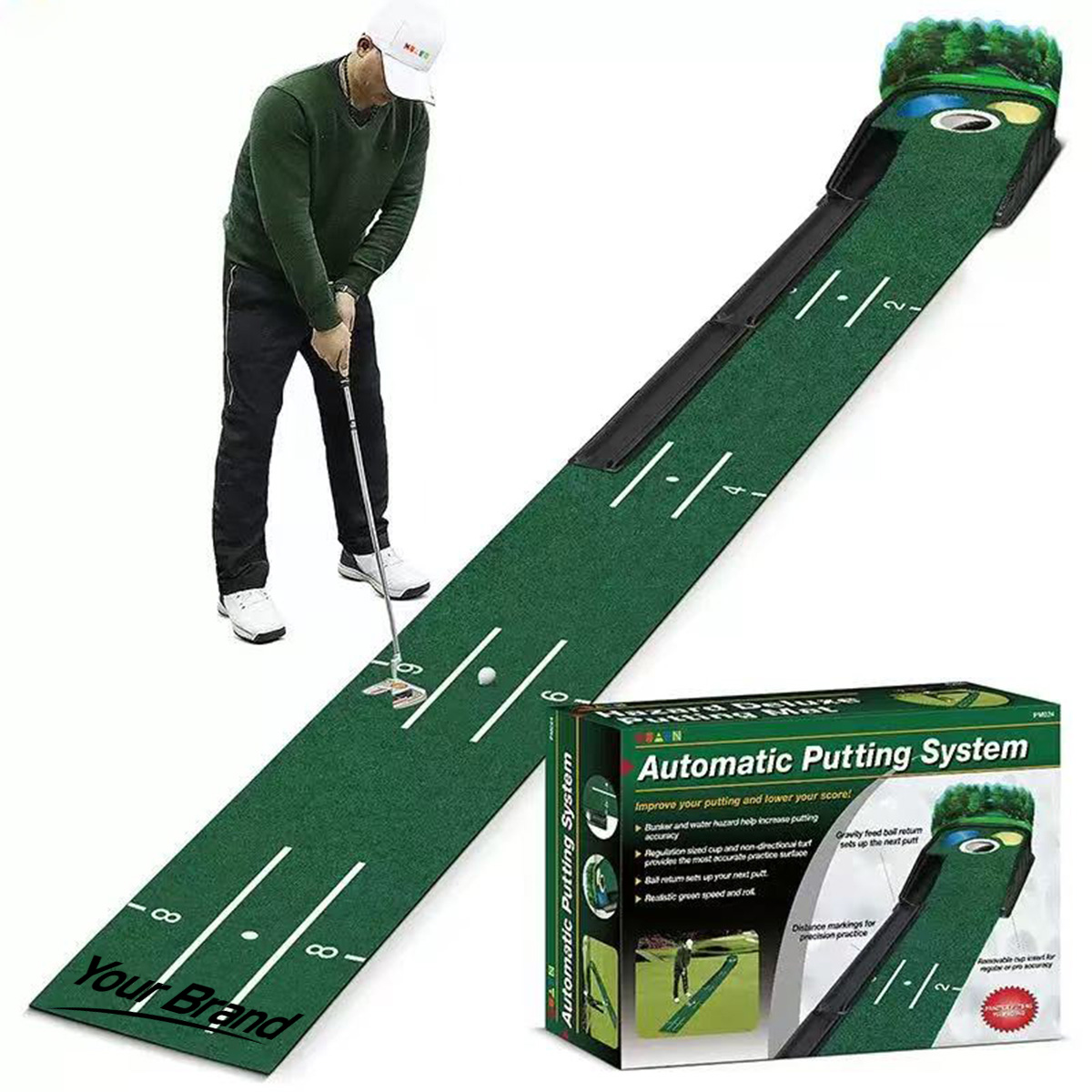 Portable Non-Slip Golf Putting Practice Mat with Ball Return