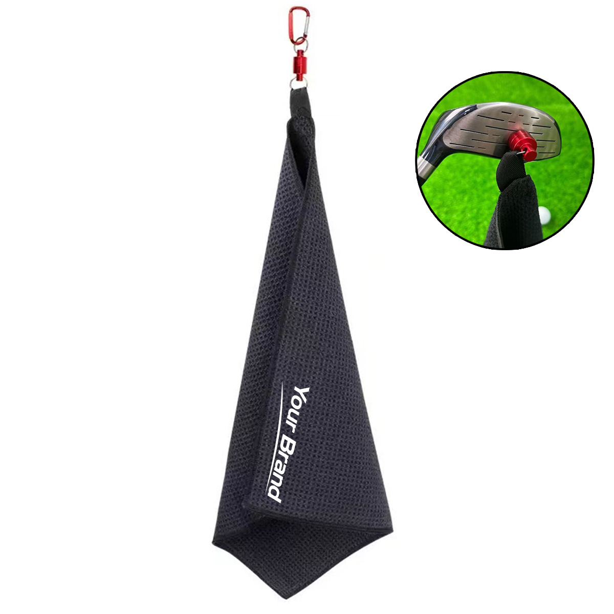Microfiber Waffle Weave Golf Towel with Carabiner