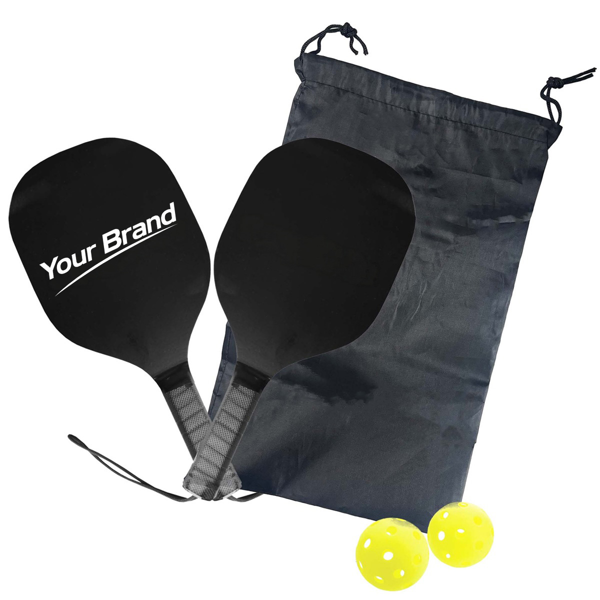Wooden Pickleball Paddle Set with Balls and Carry Bag