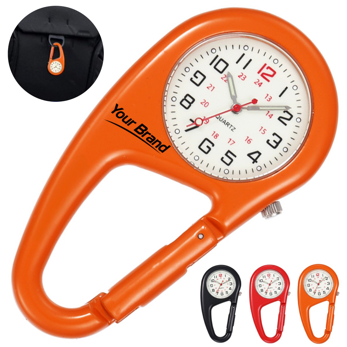 Portable Carabiner Clip Quartz Watch with Luminous Dial