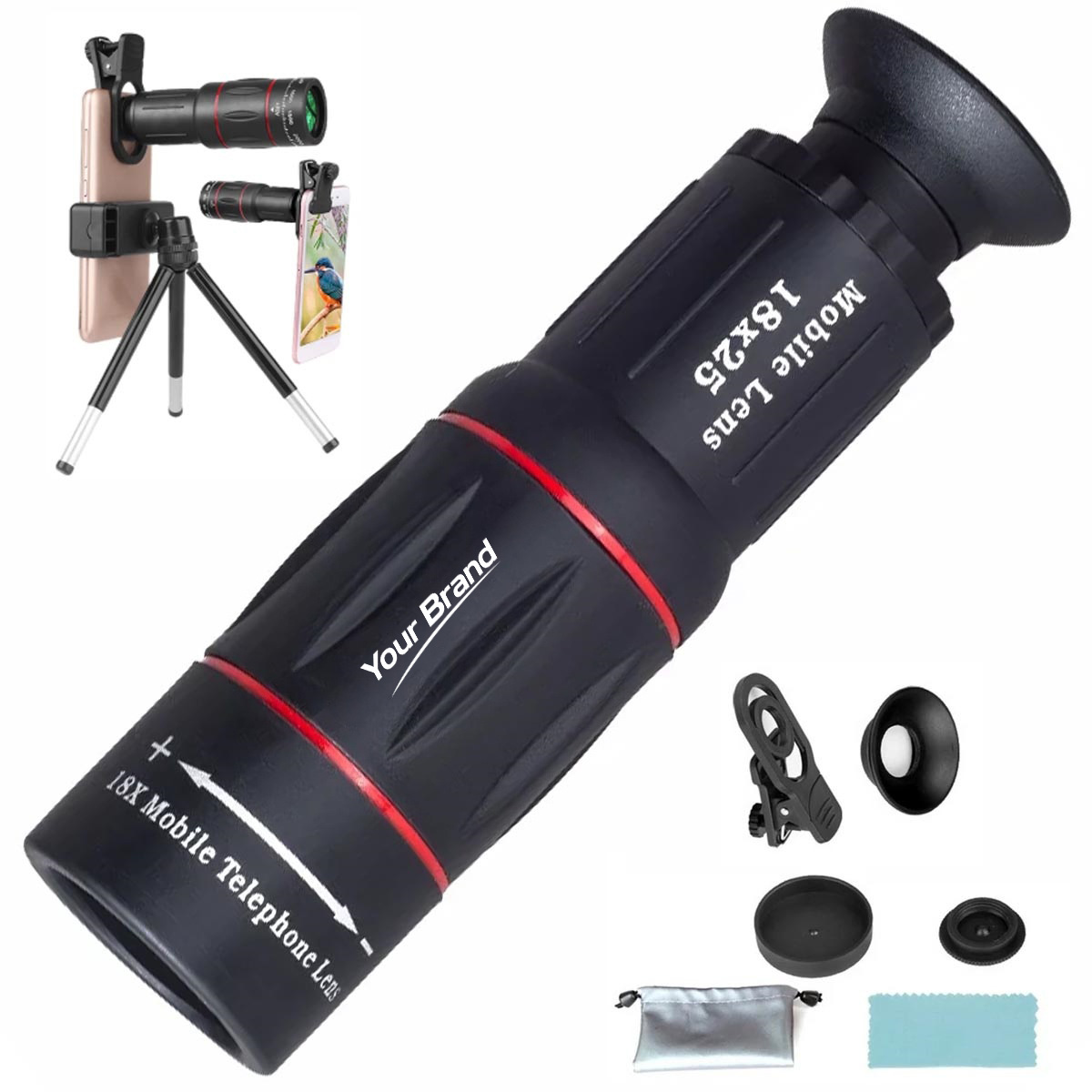8×25 Smartphone Telescope with Clip and Cleaning Cloth