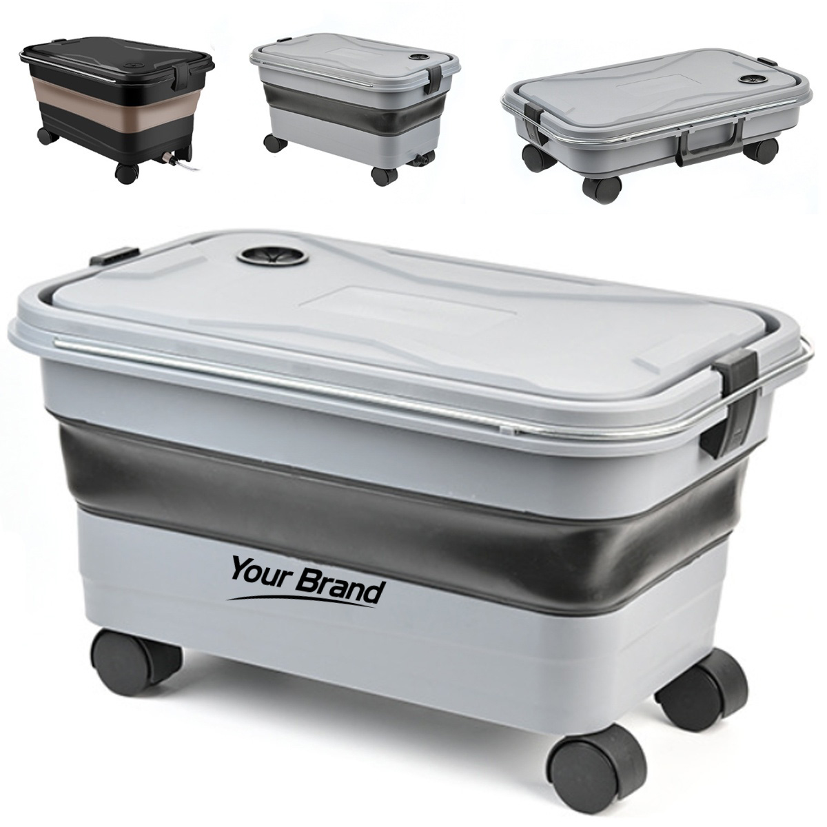 22L Collapsible Rolling Storage Crate With Lid