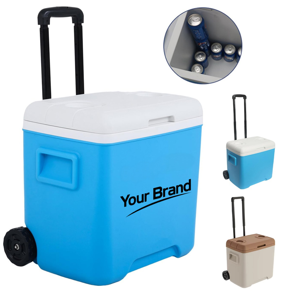 30L Hard Shell Rolling Cooler Ice Chest With Wheels