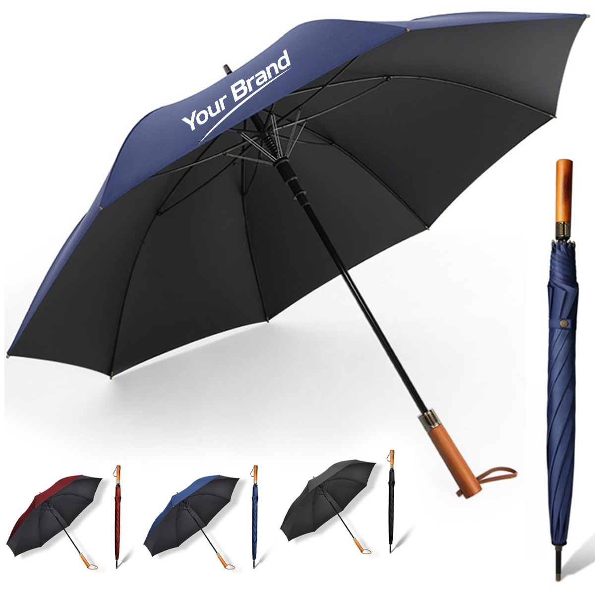 49" Oversized Windproof Golf Umbrella With Wooden Handle