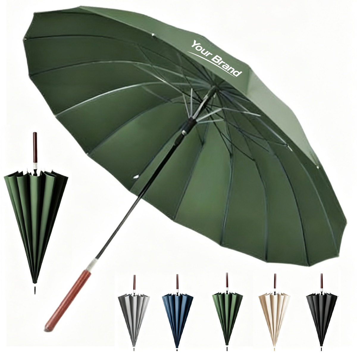 47" Business Stick Umbrella With Wood Handle