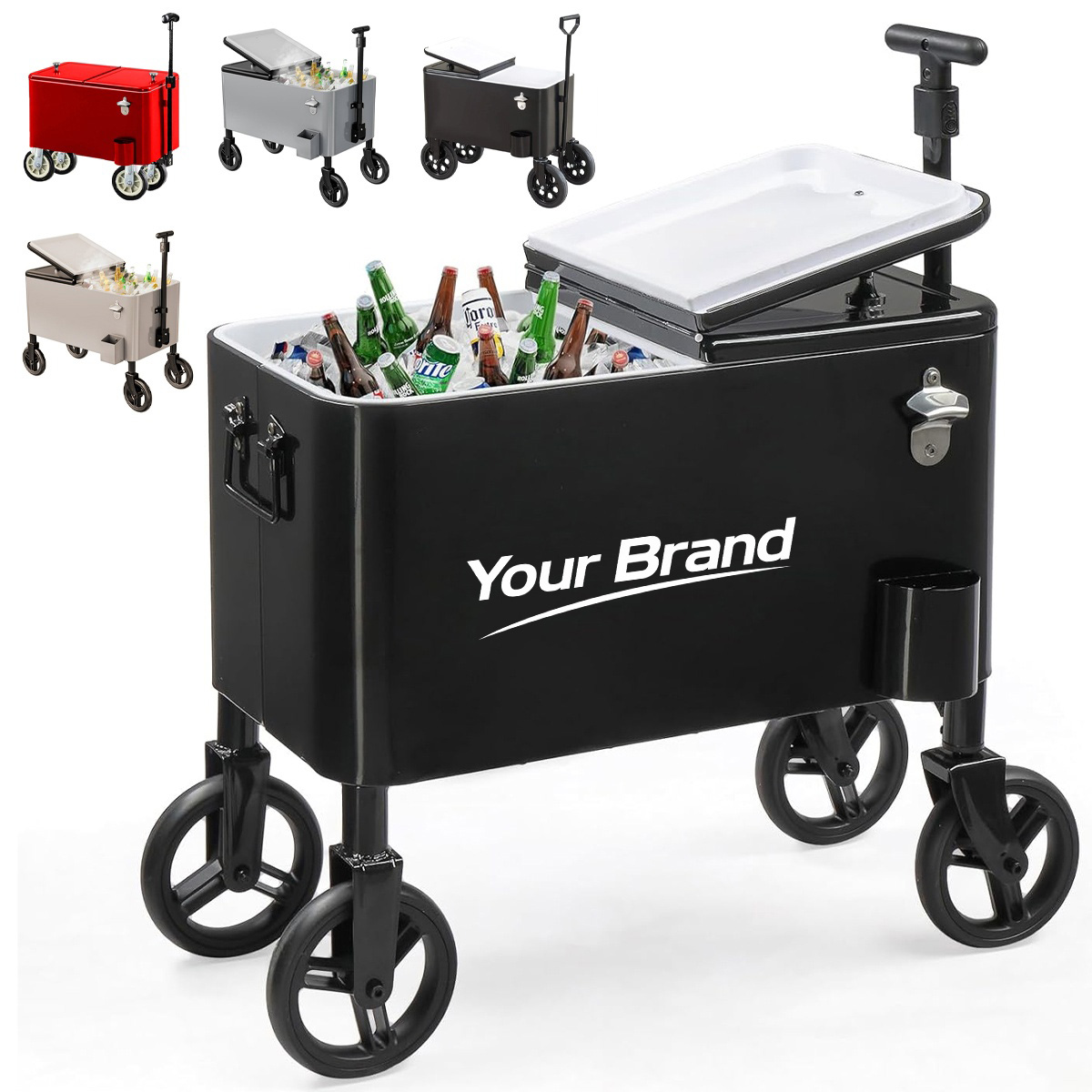 Large Metal Rolling Patio Cooler Cart With Bottle Opener
