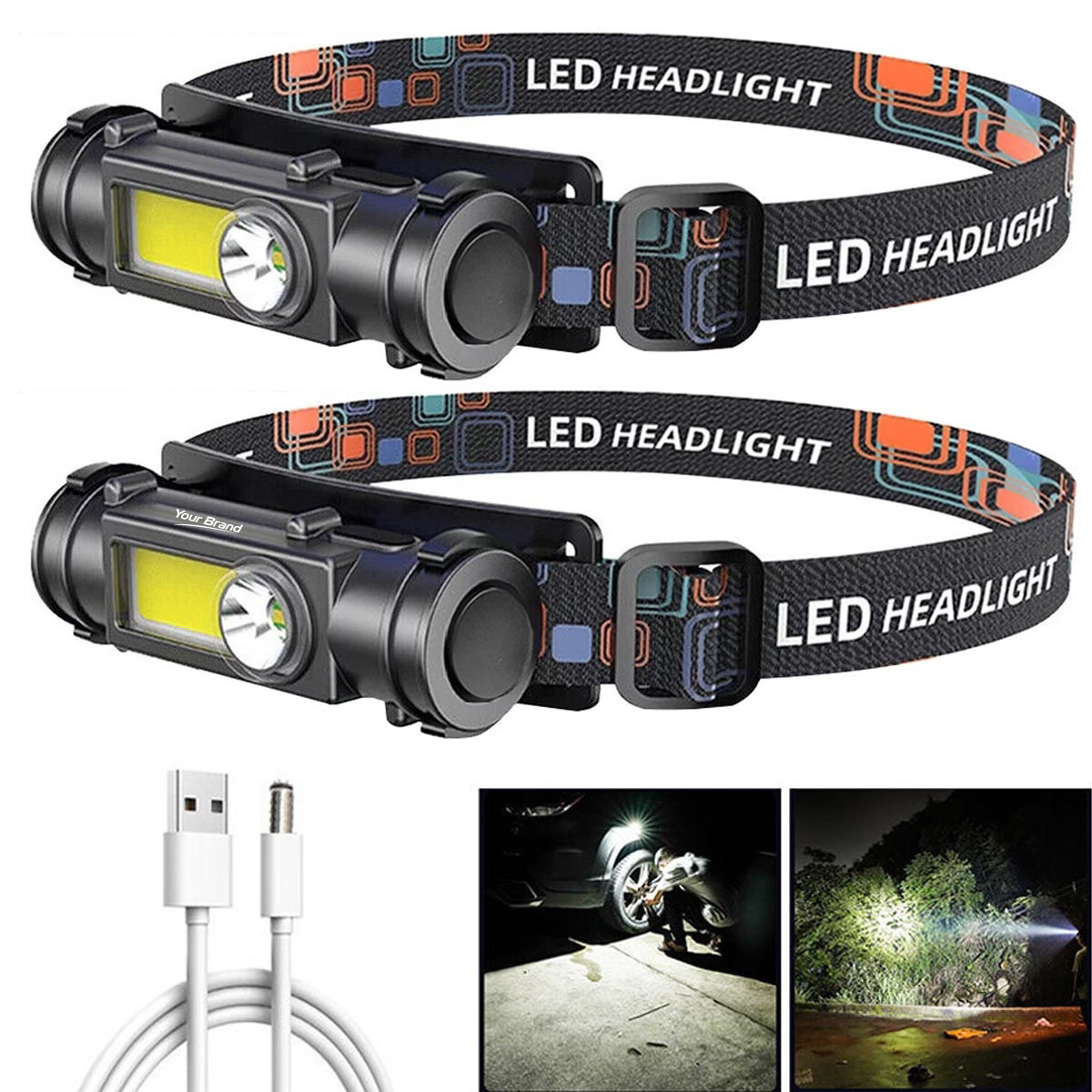 Rechargeable LED Headlamp With Adjustable Strap
