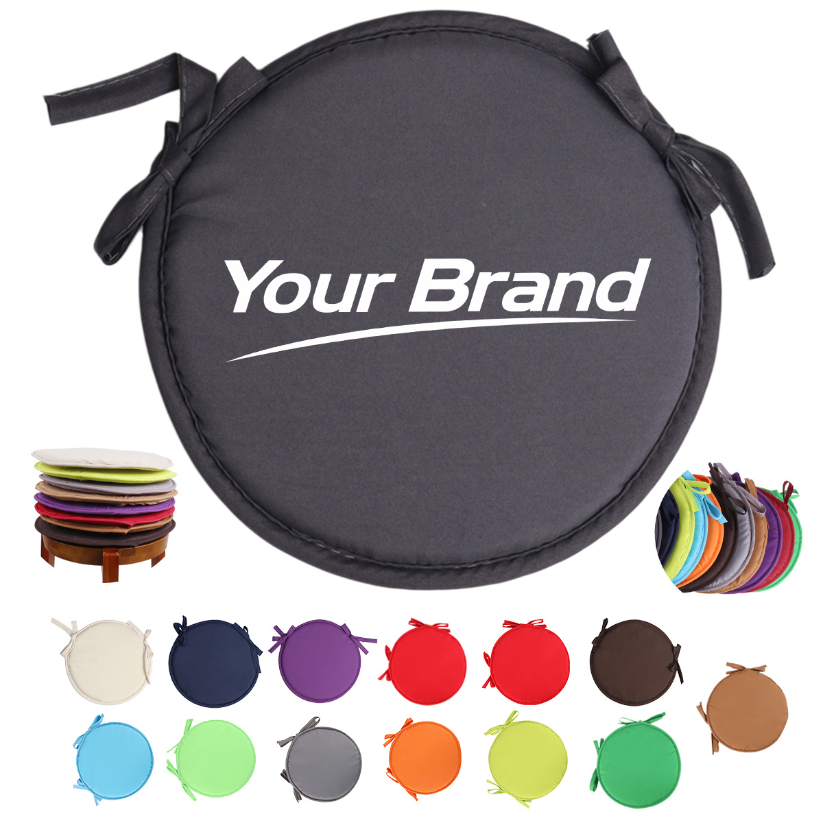Round High Density Foam Seat Cushion With Non Slip Ties