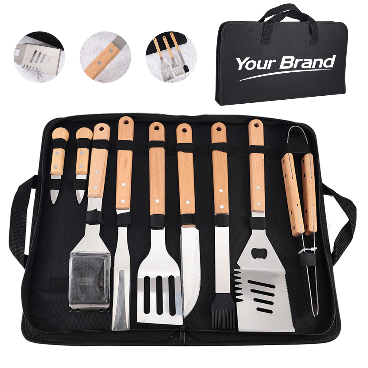 Stainless Steel Wood Handle BBQ Grill Tool Set