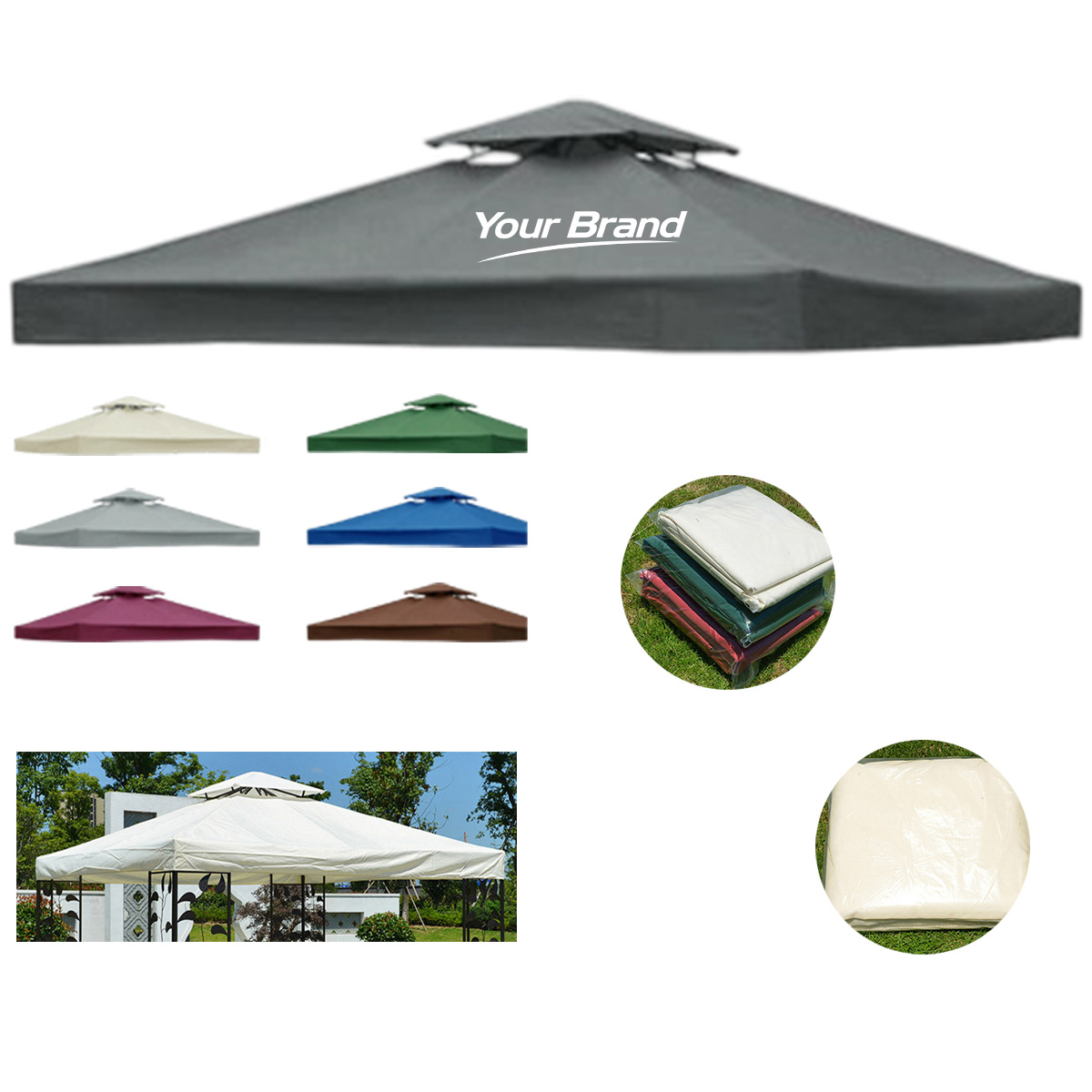 Vented Double Tier Patio Gazebo Canopy Top Cover