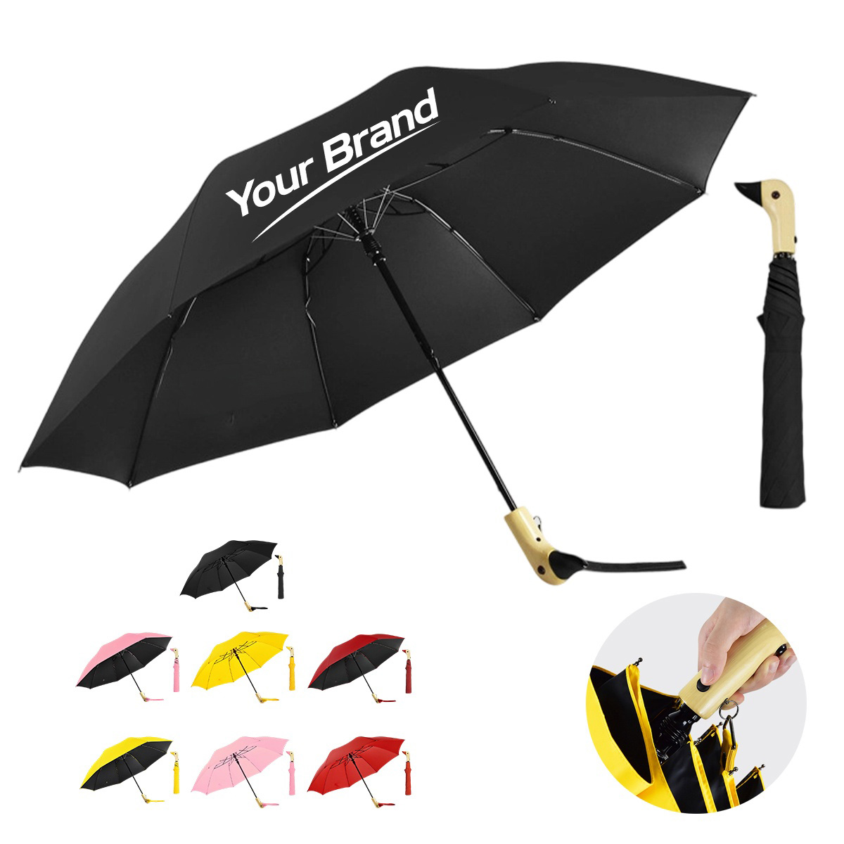 21 inch Whimsical Wooden Duck Handle Umbrella