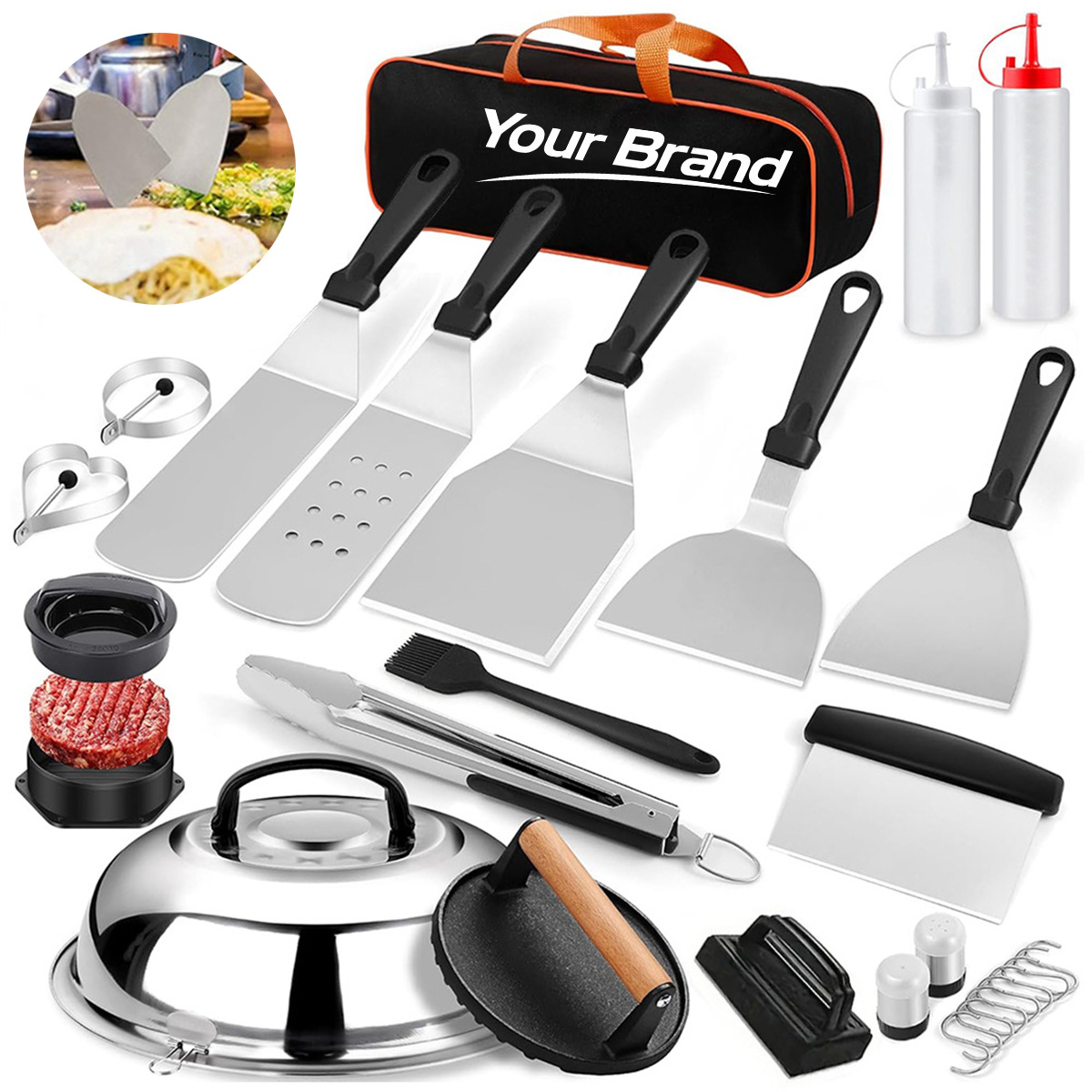 27 Piece Stainless Steel Flat Top Griddle BBQ Tool Set