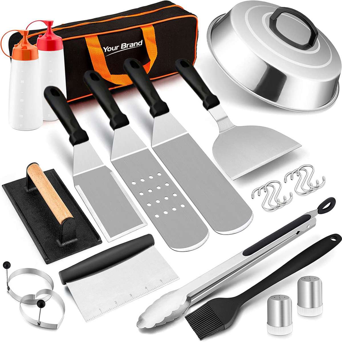 16 Piece Stainless Steel Flat Top Griddle BBQ Tool Set