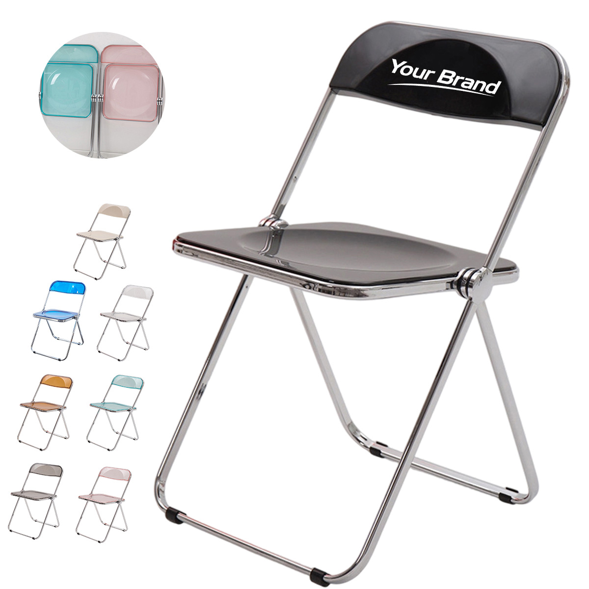 Transparent Acrylic Folding Chair With Chrome Frame