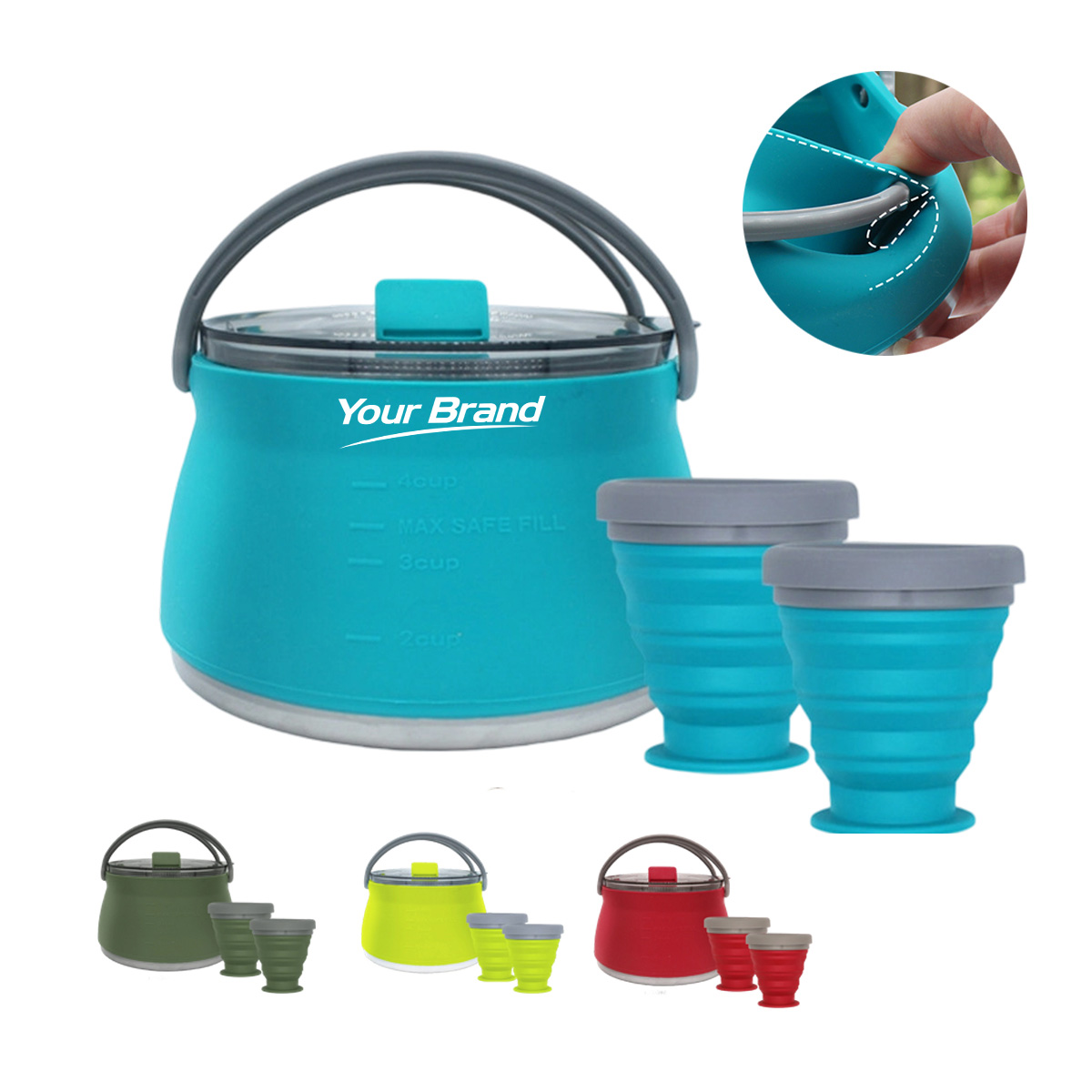 4 Pcs Collapsible Silicone Camping Cookware Pot Set