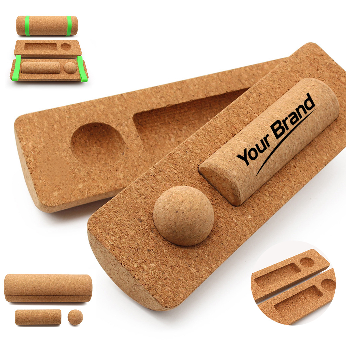 Natural Cork Massage Roller Yoga Recovery Set