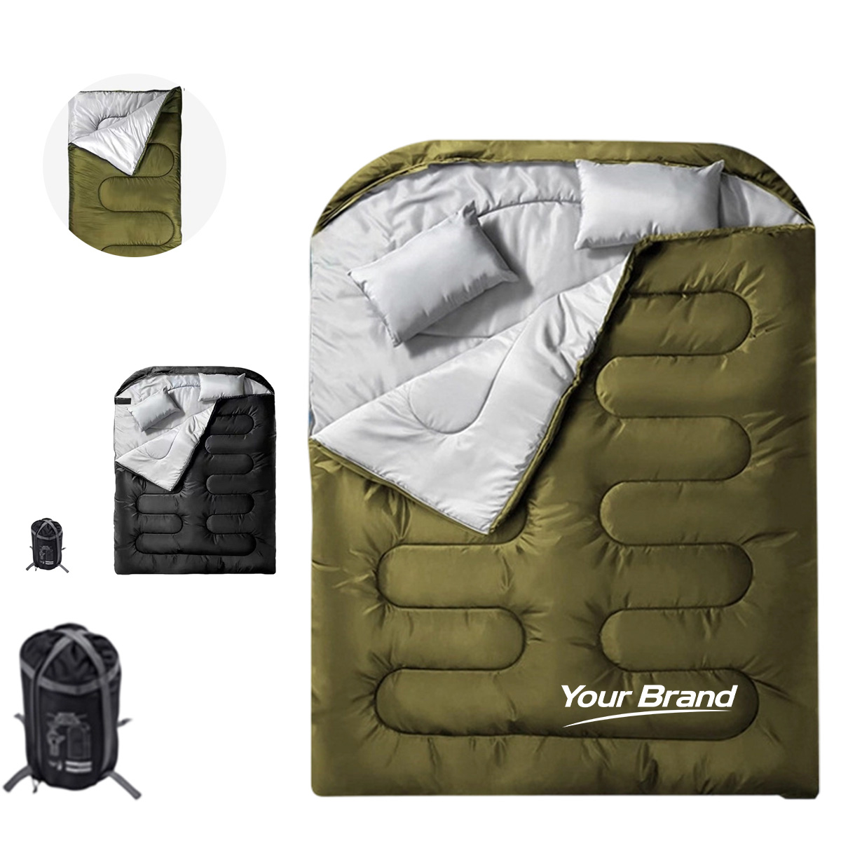 Waterproof Thermal Double Sleeping Bag With Pillows Sack