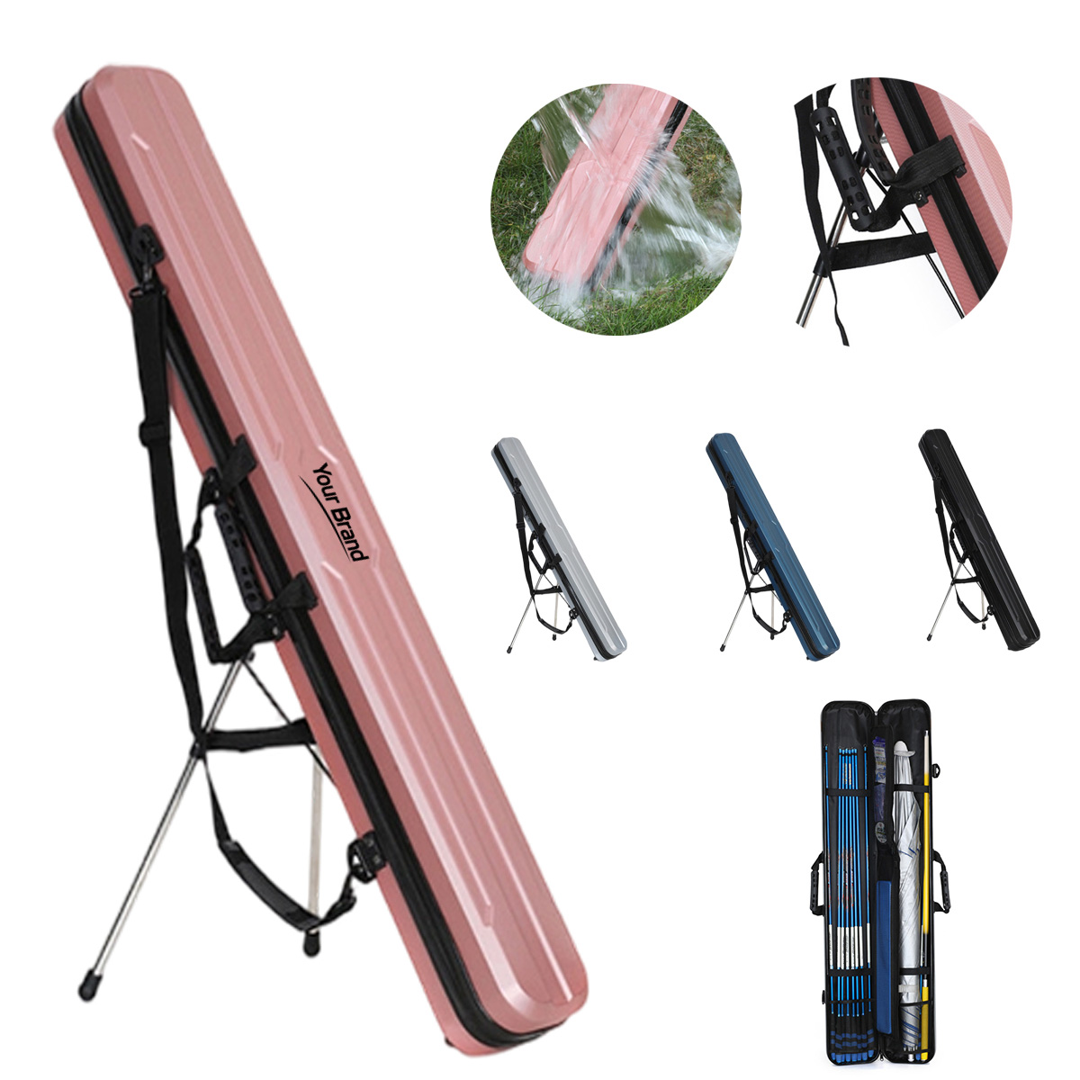 Waterproof Hard Shell Fishing Rod Case With Alloy Stand