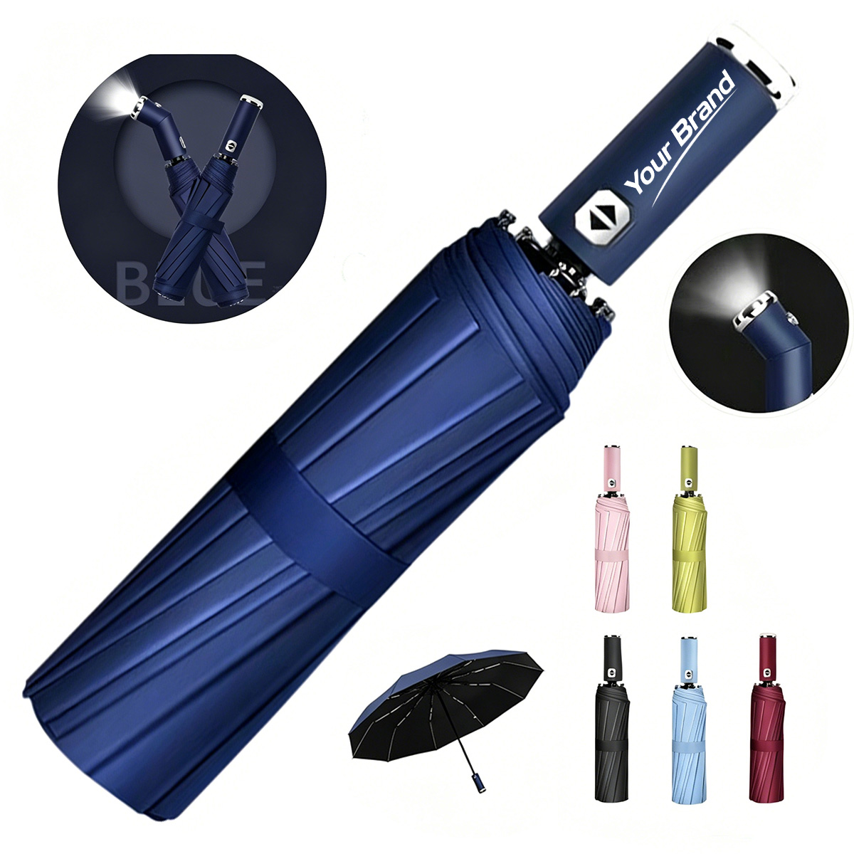 42 Inch Automatic Umbrella With LED Flashlight Handle