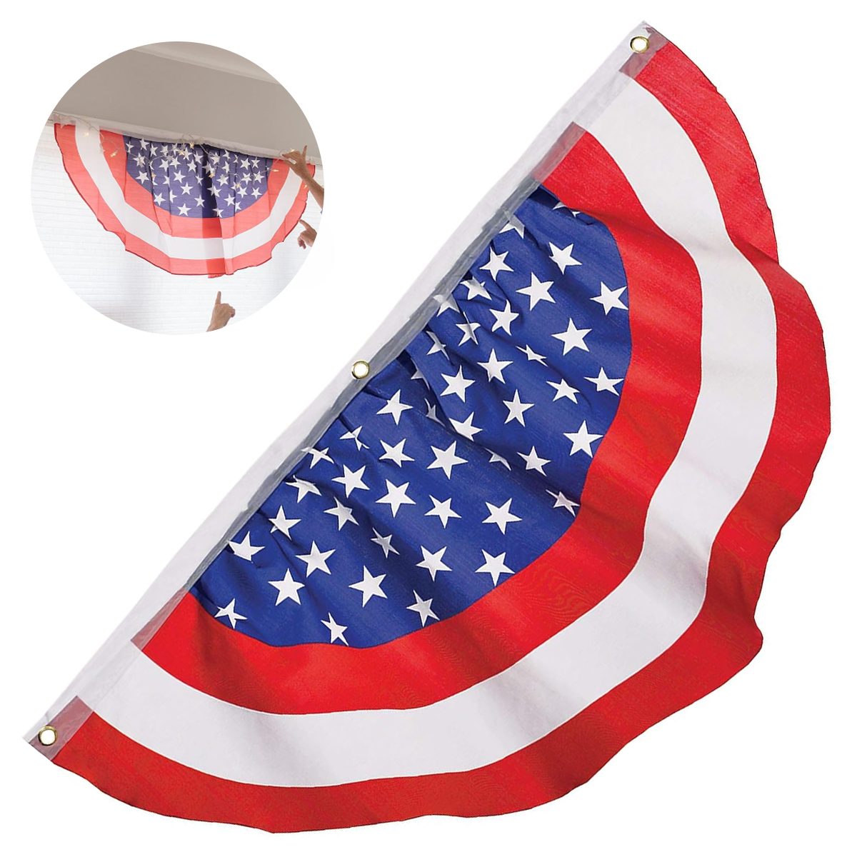 Patriotic USA Pleated Fan Flag Bunting With Grommets