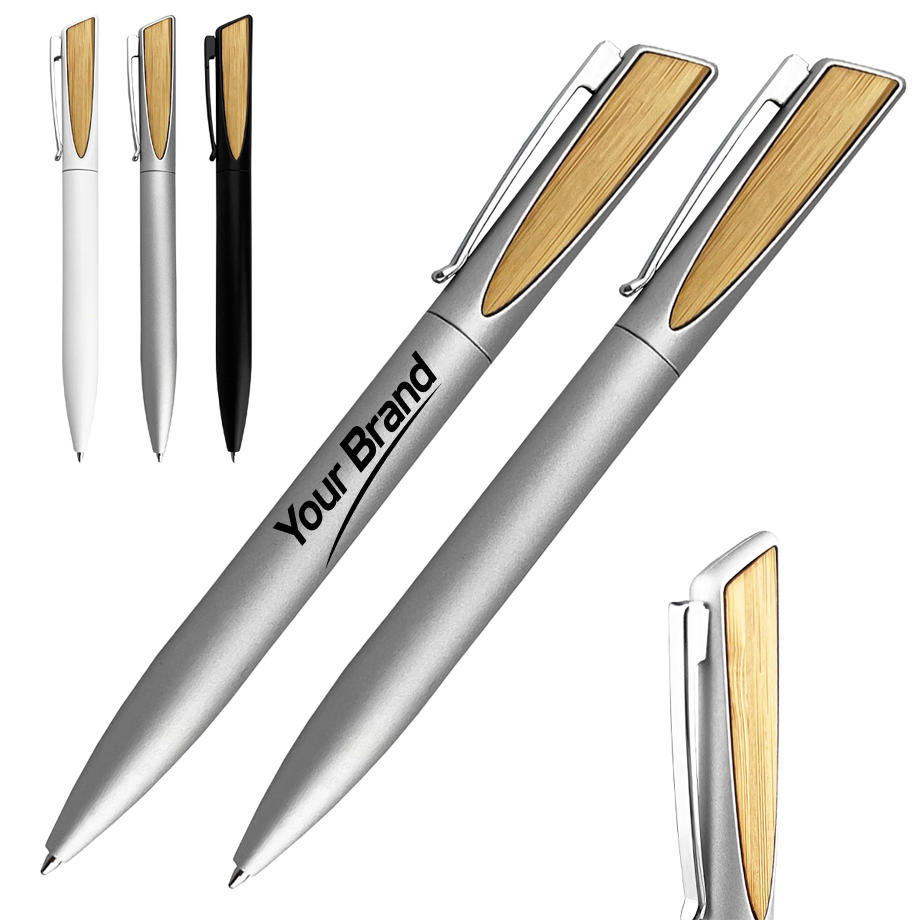 Bamboo Stainless Steel Retractable Ballpoint Pen