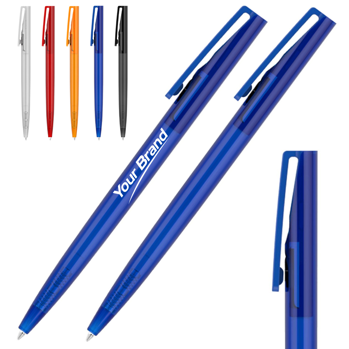 Retractable Plastic Pen With Large Flat Clip