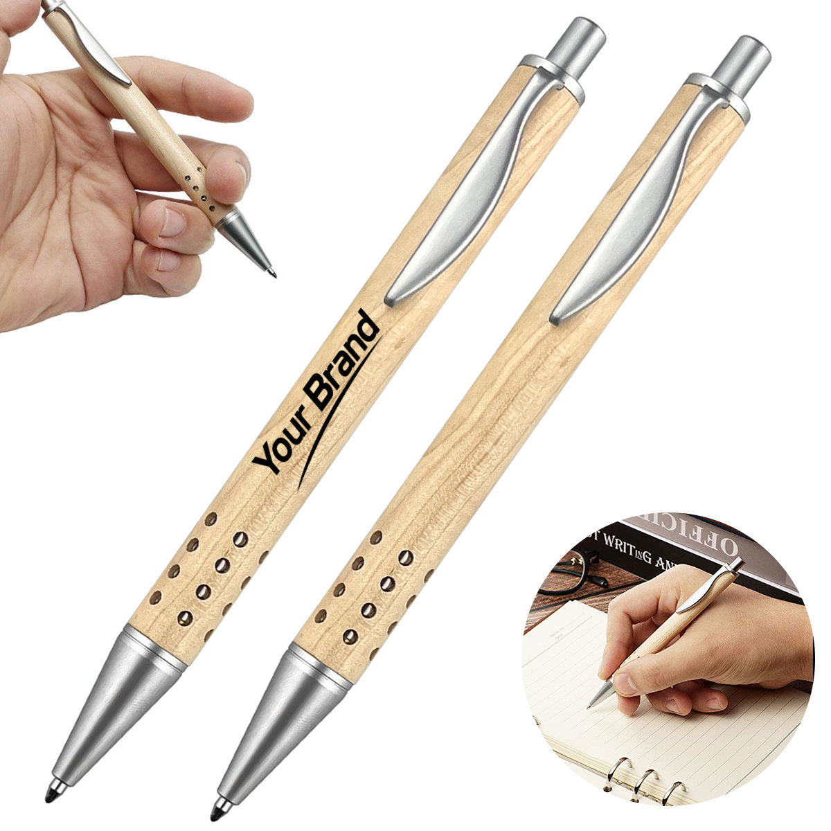Retractable Bamboo Gel Pen With Chrome Accents