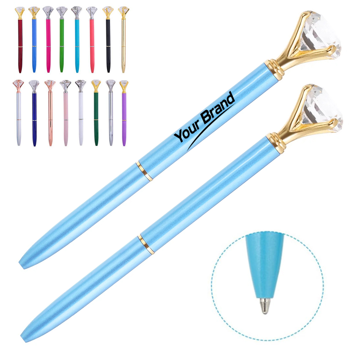 Diamond Crystal Top Metal Ballpoint Pen