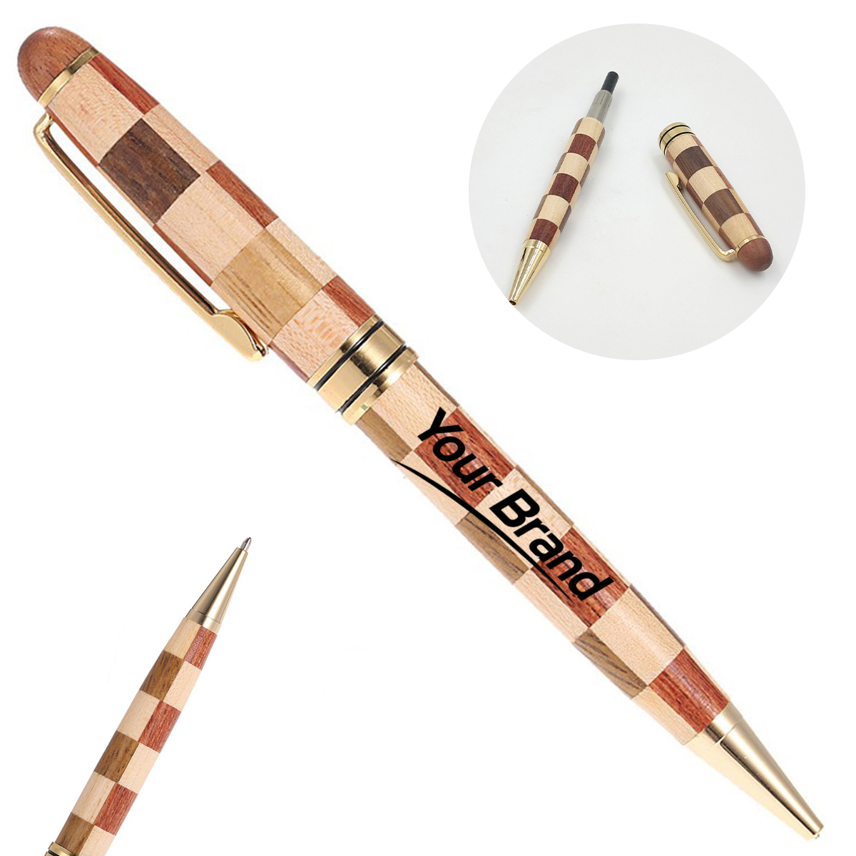 Executive Handcrafted Inlay Pattern Wood Ballpoint Pen