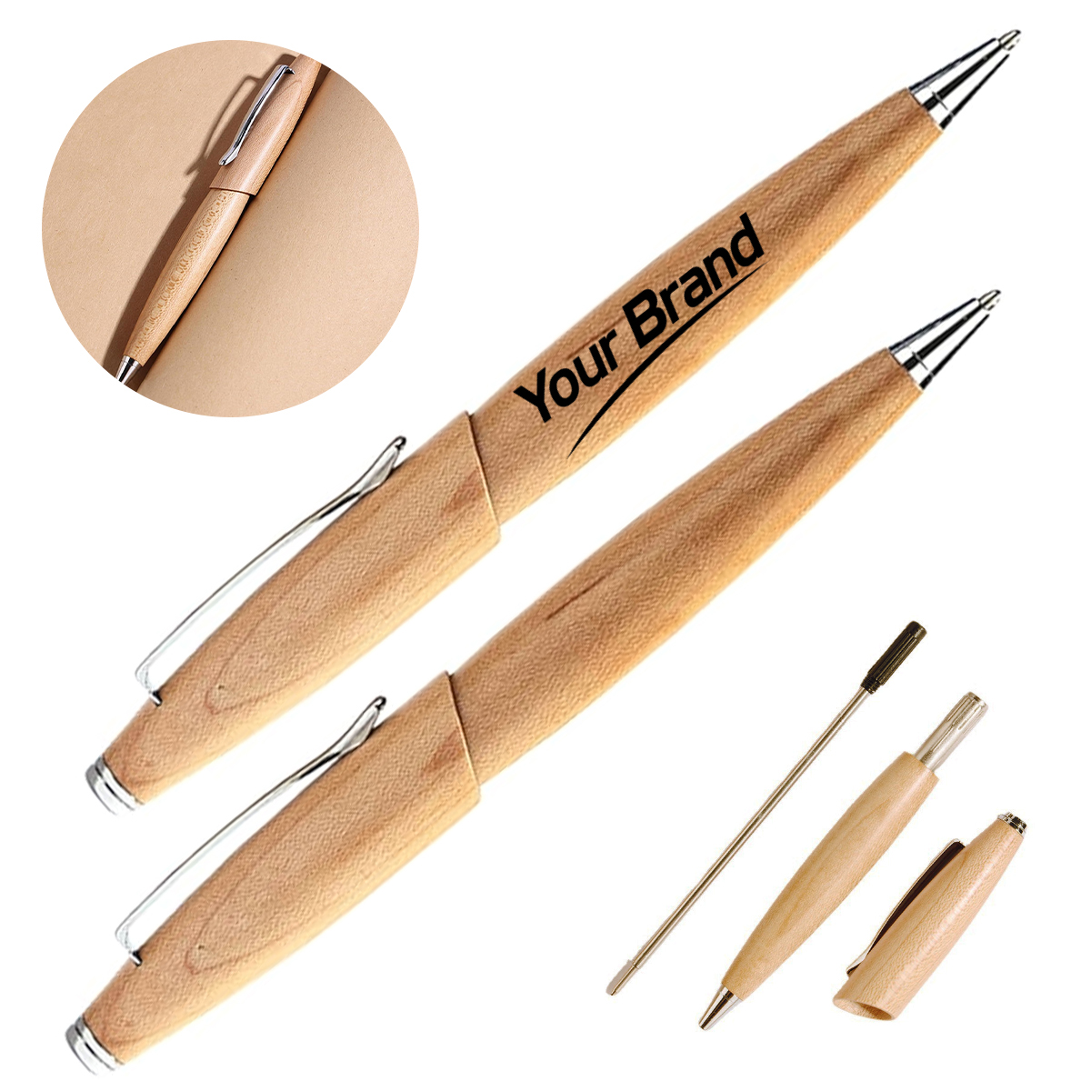 Natural Maple Wood Executive Twist Action Ballpoint Pen