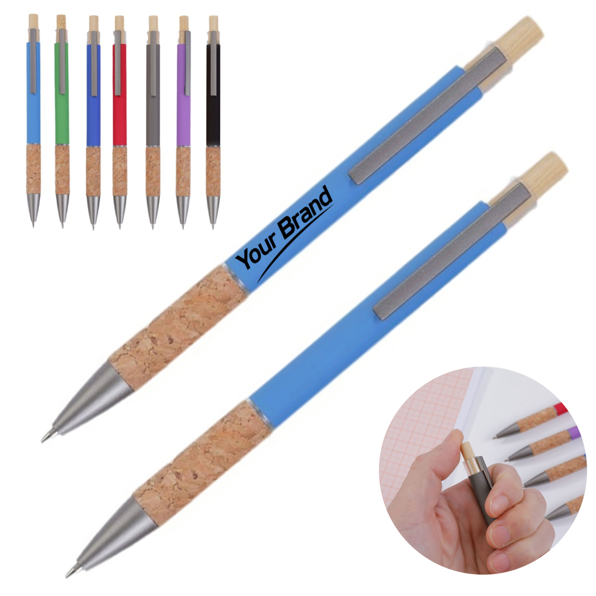Cork Grip Retractable Pen With Bamboo Plunger