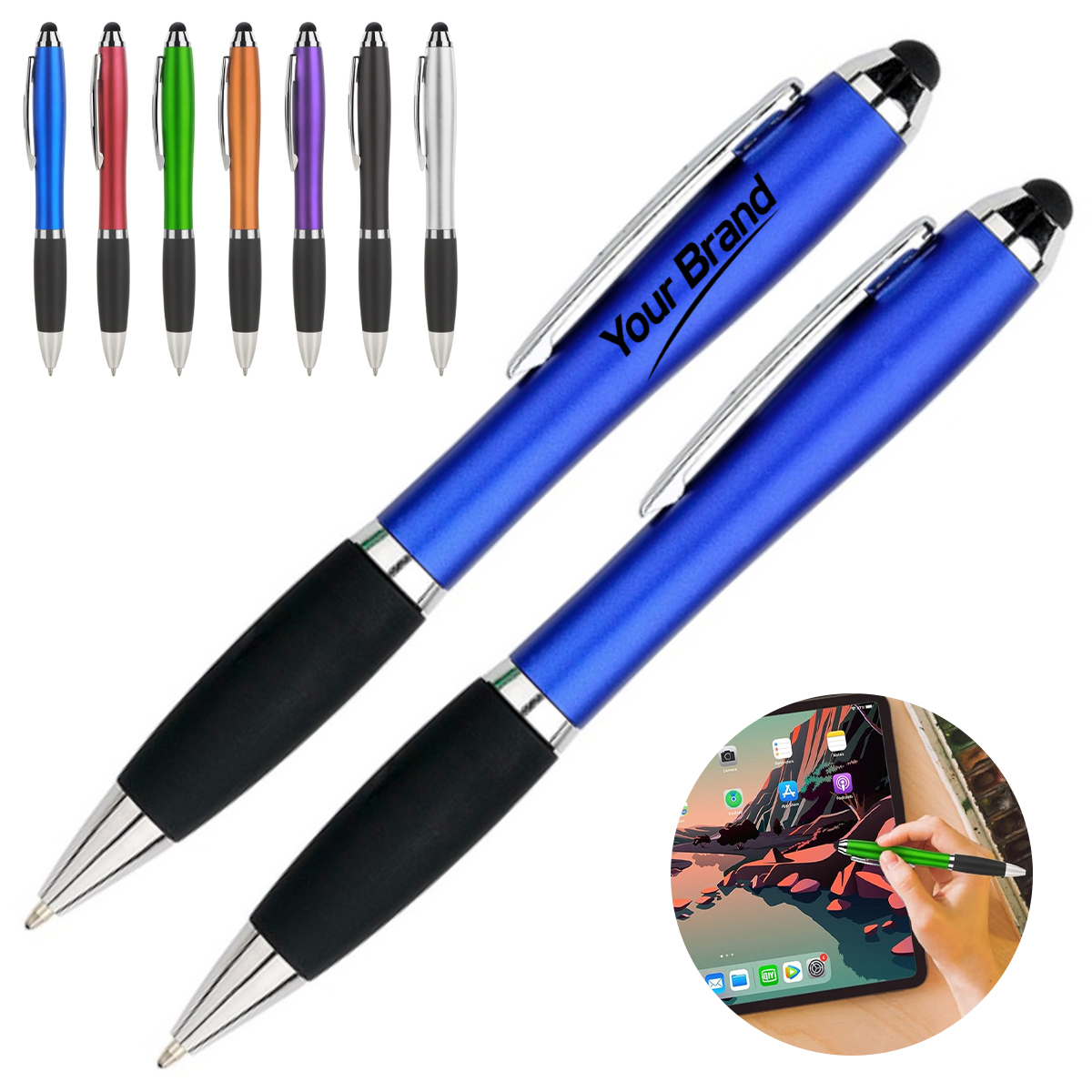 Curvy LED Light Up Logo Stylus Ballpoint Pen