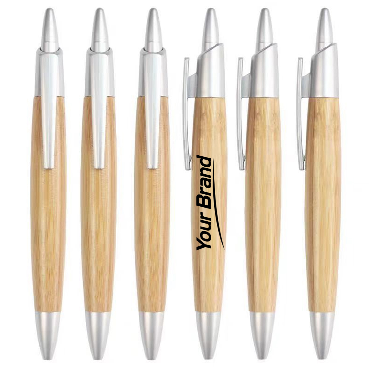 Bamboo Retractable Ballpoint Pen With Silver Accents