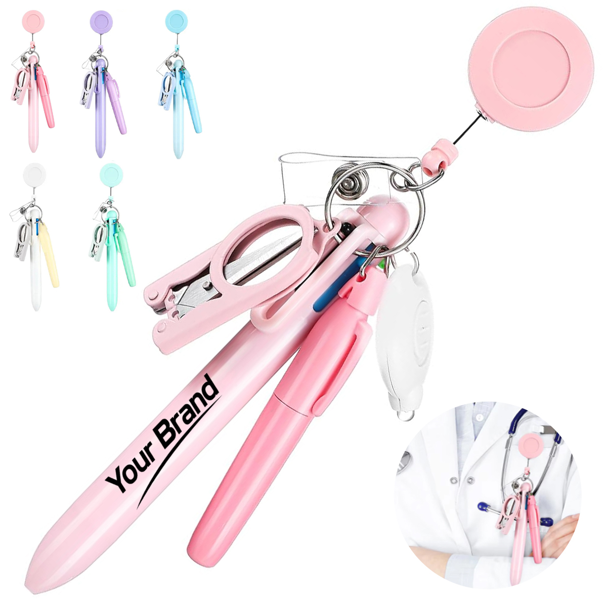 Medical Badge Reel Tool Pen With Folding Scissors